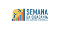 banner com a logotipo do projeto, no qual se lê “Semana da Cidadania da Justiça Eleitoral”, colo...