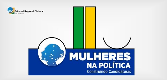 2019-09-30-mulherespolítica Imagem com fundo branco e um quadro azul com os dizeres em branco: "mulheres na política, constr...