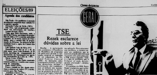 2019-11-1430anos Imagem de um recorte de jornal com várias informações.