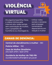 Banner com fundo roxo em que se lê, em letras brancas, “Violência Moral: xingamentos, injúrias, ...
