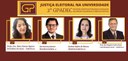 Banner em fundo bordô e amarelo, escrito: Justiça Eleitoral na Universidade 2° GPADEC - Segundo ...