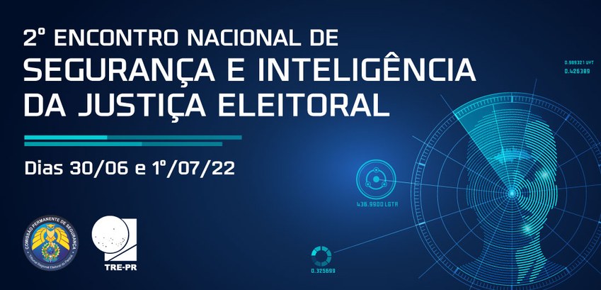 Banner em fundo azul onde está escrito 2º Encontro Nacional de Segurança e Inteligência da Justi...