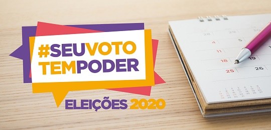 Banner em fundo branco com a logomarca das Eleições 2020