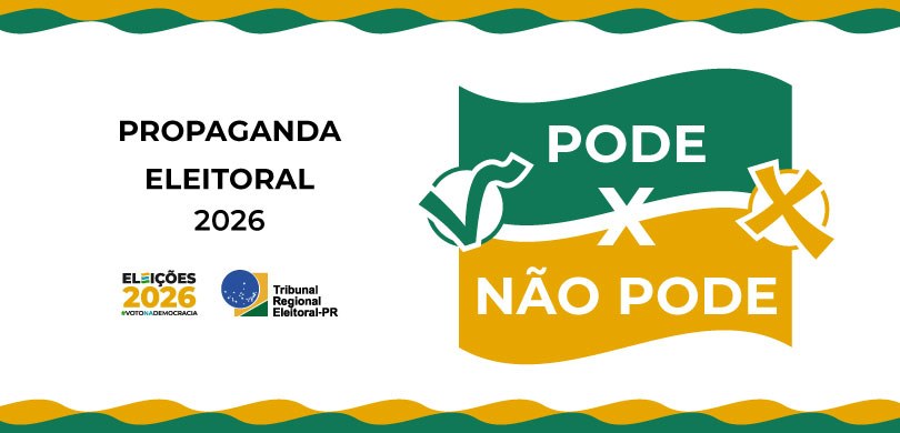 Imagem que retrata uma arte gráfica publicitária institucional sobre as Eleições 2026. O fundo d...