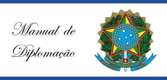Banner do Brasão de Armas do Brasil à direita e, à esquerda, escrito: "Manual de Diplomação"