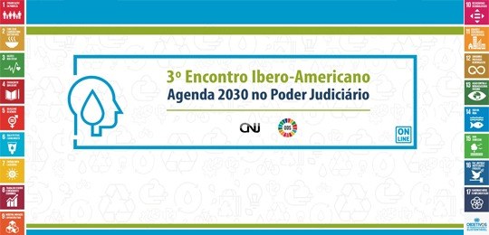 Imagem em que está escrito em letras verdes e azuis: 3º Encontro Ibero-Americano - Agenda 2030 n...