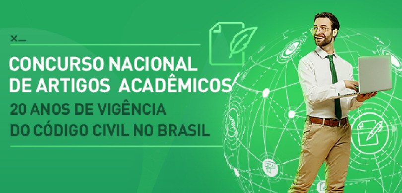 Em um fundo verde está escrito em letras brancas: Concurso Nacional de Artigos Acadêmicos. Embai...