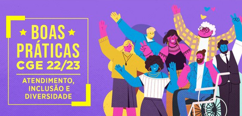 Corregedoria do TRE-PR é selecionada para receber o Selo Boas Práticas CGE Em um fundo roxo, há várias representações de pessoas com os braços para cima. Ao lado tem uma d...