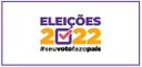 Banner em fundo branco com a logomarca das Eleições 2022 #seuvotofazopaís nas cores roxa e amarela