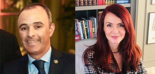 Montagem de duas fotografias: do lado esquerdo, há um senhor de terno e gravata; do direito, uma...