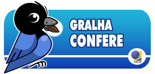 Logo do projeto de checagem de notícias Gralha Confere. Do lado esquerdo, há o desenho de uma gr...