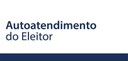 Banner em fundo branco, escrito: Autoatendimento do eleitor. Na parte inferior, há uma listra em...