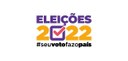 Banner em fundo branco escrito Eleições 2022 #seuvotofazopaís em roxo e laranja. No lugar do núm...