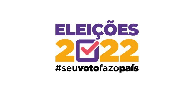 Banner em fundo branco escrito Eleições 2022 #seuvotofazopaís em roxo e laranja. No lugar do núm...