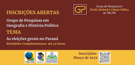 Banner nas cores amarelo e marrom, intitulado "Grupo de Pesquisa em Direito e Ciência Política d...