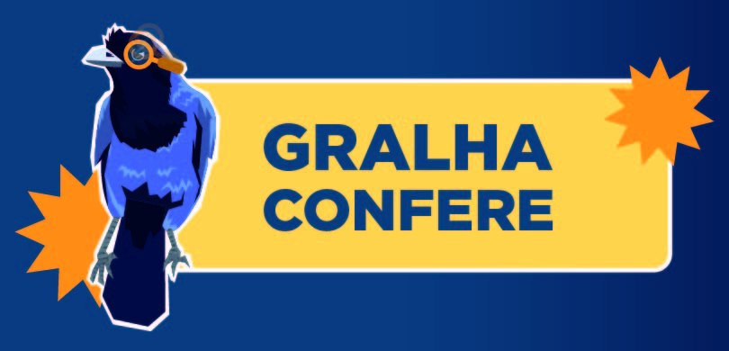 Imagem que retrata uma arte gráfica institucional sobre fundo azul escuro. À esquerda, destaca-s...