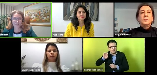 Justiça Eleitoral promove roda de conversa para incentivar a participação feminina nos espaços de poder Captura de tela do evento on-line exibindo a imagem das participantes