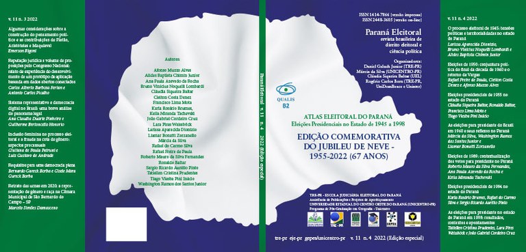 Fotografia de uma capa de um atlas nas cores azul, branco e verde. O título é Atlas Eleitoral do...