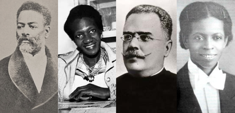 Luta antirracista: o legado das personalidades negras no Brasil Fotografia composta por quatro retratos individuais de pessoas negras, dispostos lado a lado em ...