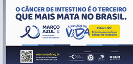 Imagem que retrata uma peça gráfica informativa sobre a campanha Março Azul 2026. Na metade supe...