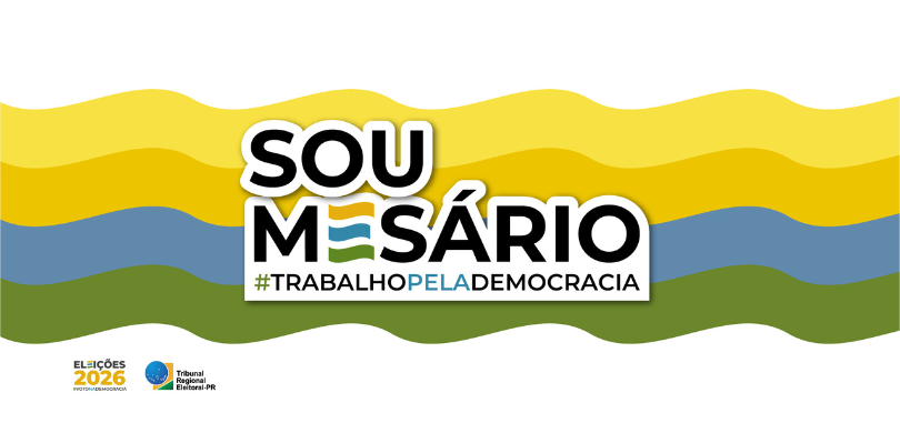 Mesários têm direito à isenção de concursos públicos municipais em diversas cidades paranaenses Imagem que retrata uma arte gráfica institucional de formato retangular com fundo branco. No cen...