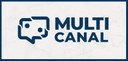 Banner em fundo branco. Está escrito, em azul, Multicanal. À esquerda, há o desenho de um balão ...