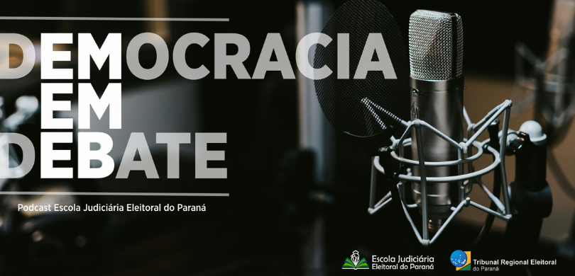Imagem que retrata uma peça gráfica informativa sobre um podcast. À esquerda, em destaque, lê-se...