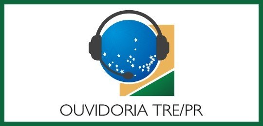 Banner em fundo branco com contorno verde. O título é "Ouvidoria TRE-PR". Acima, há a logo da ou...