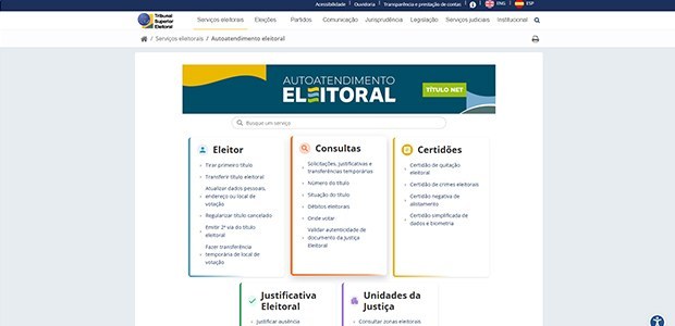 Fotografia que retrata uma captura de tela da página de "Autoatendimento Eleitoral" do portal do...