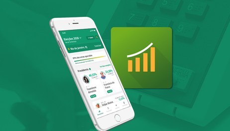 Resultados imagem Banner em fundo verde com um celular à esquerda e a logo do App Resultados em amarelo à direita