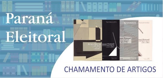Banner em fundo azul com a ilustração de uma estante de livros, escrito em branco: Paraná Eleito...