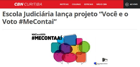 Reprodução do site da CBN Curitiba onde está escrito, em fundo branco Escola Judiciária lança pr...