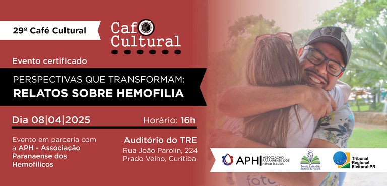 Banner colorido em terracota, no qual, na parte superior esquerda, se pode ler “29º Café Cultura...