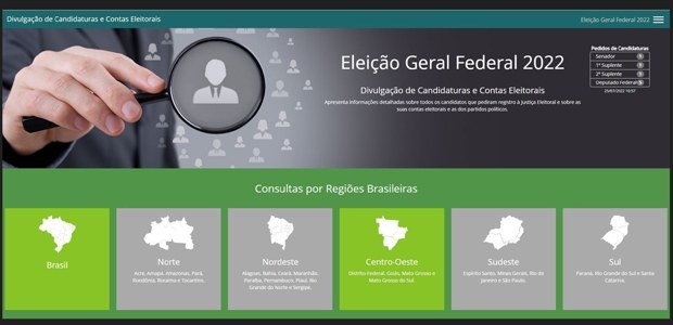 Sistema de divulgação de candidaturas das Eleições 2022 já está disponível Imagem da tela da página inicial do site do sistema DivulgaCandContas.