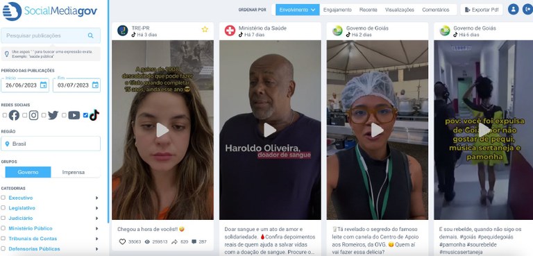 A fotografia é um print de tela de um computador. Nele mostra a página do Social Media Gov. No c...