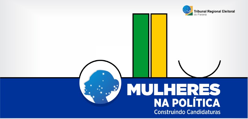 Banner com fundo branco e uma faixa azul horizontal na parte inferior, em que se lê “Mulheres na...