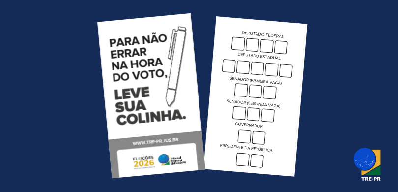 Imagem que retrata uma peça gráfica informativa sobre o uso da "colinha" eleitoral, disposta sob...