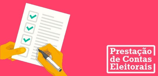 TRE-PR lança série nas redes sociais para tirar dúvidas sobre prestação de contas Banner em fundo rosa onde está escrito com fonte branca à direita prestação de contas eleitorais...