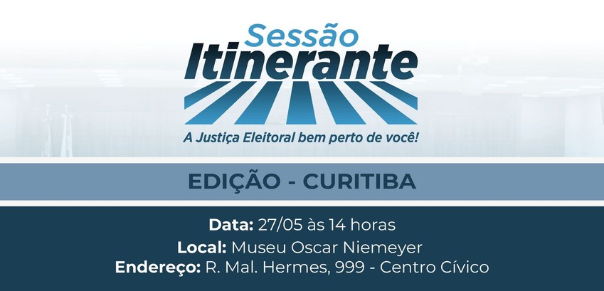 Banner com o título Sessão Itinerante em azul, posicionado acima de um grafismo composto por set...