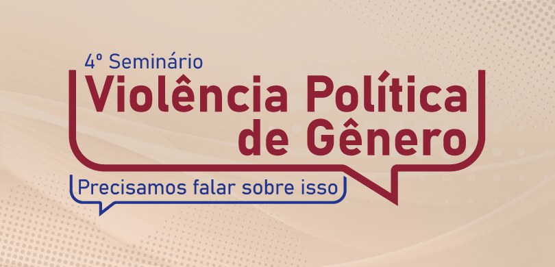 Banner em fundo bege, em que se lê, do lado esquerdo, em cima, “4º Seminário”, em azul. Abaixo, ...