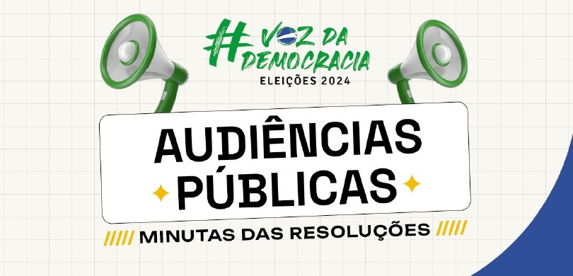 Banner com fundo quadriculado, intitulado Audiências Públicas - Minutas das Resoluções. Em cima ...