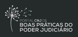Banner com fundo cinza-escuro em que se lê “Portal de Boas Práticas do Poder Judiciário”, em cin...