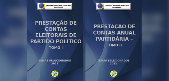 Banner com a capa dos dois volumes dos temas selecionados da Prestação de Contas de Partido Polí...