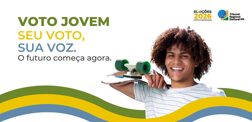 Banner com fundo branco, no qual é possível ver um homem jovem, de pele escura e cabelos cachead...
