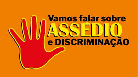 Banner na cor laranja com um desenho de uma mão na cor vermelha contornada em amarelo. No banner...