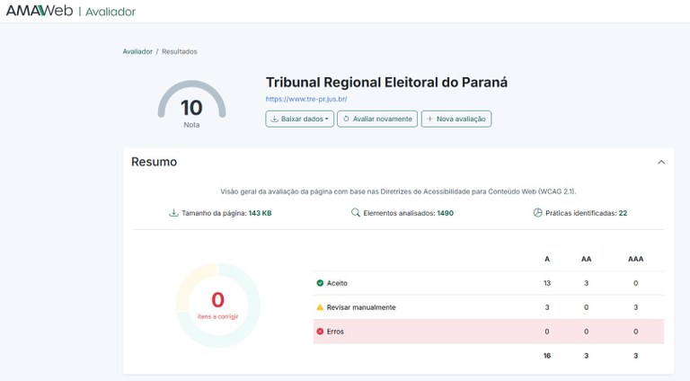TRE-PR - Avaliação de acessibilidade - AMAWeb