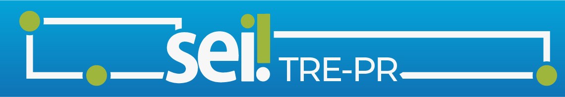  Banner em azul com o escrito SEI! TRE-PR em branco. A palavra SEI tem o estilo da logomarca do ...