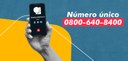Banner em fundo azul e amarelo, escrito em branco e vermelho: Número único - 0800-640-8500. Do l...