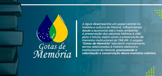 Banner com fundo azul, no qual se observam duas figuras em formato de gotas, uma azul e uma amar...