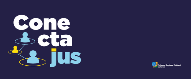 Logo Conectajus - imagem com fundo azul onde constam 3 ícones interligados, representando pessoa...